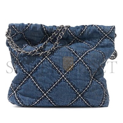 CHANEL DENIM QUILTED STITCHED SMALL CHANEL 22 BLUE AS3260 (37*35*7cm)